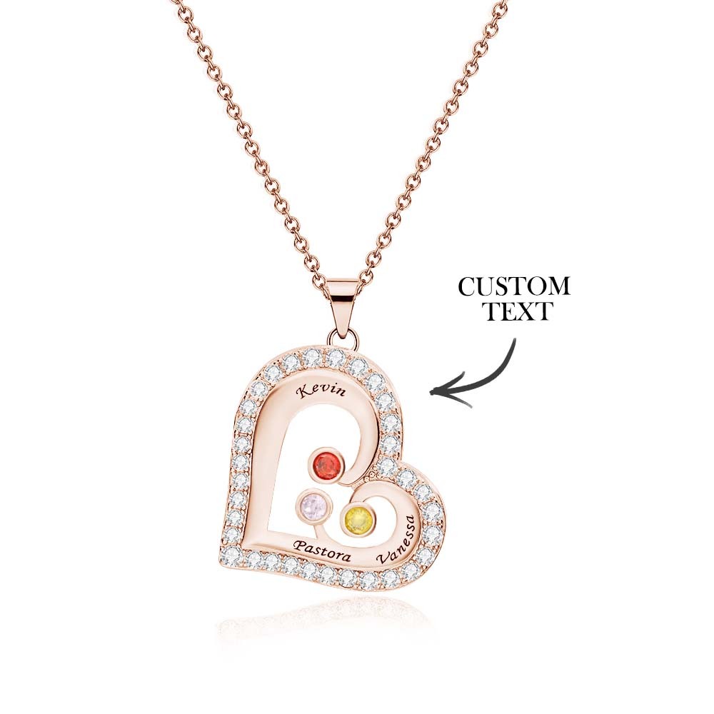 Collar Hueco Con Forma De Corazón Grabable Con Decoración De Circón, Regalos Familiares - soufeeles