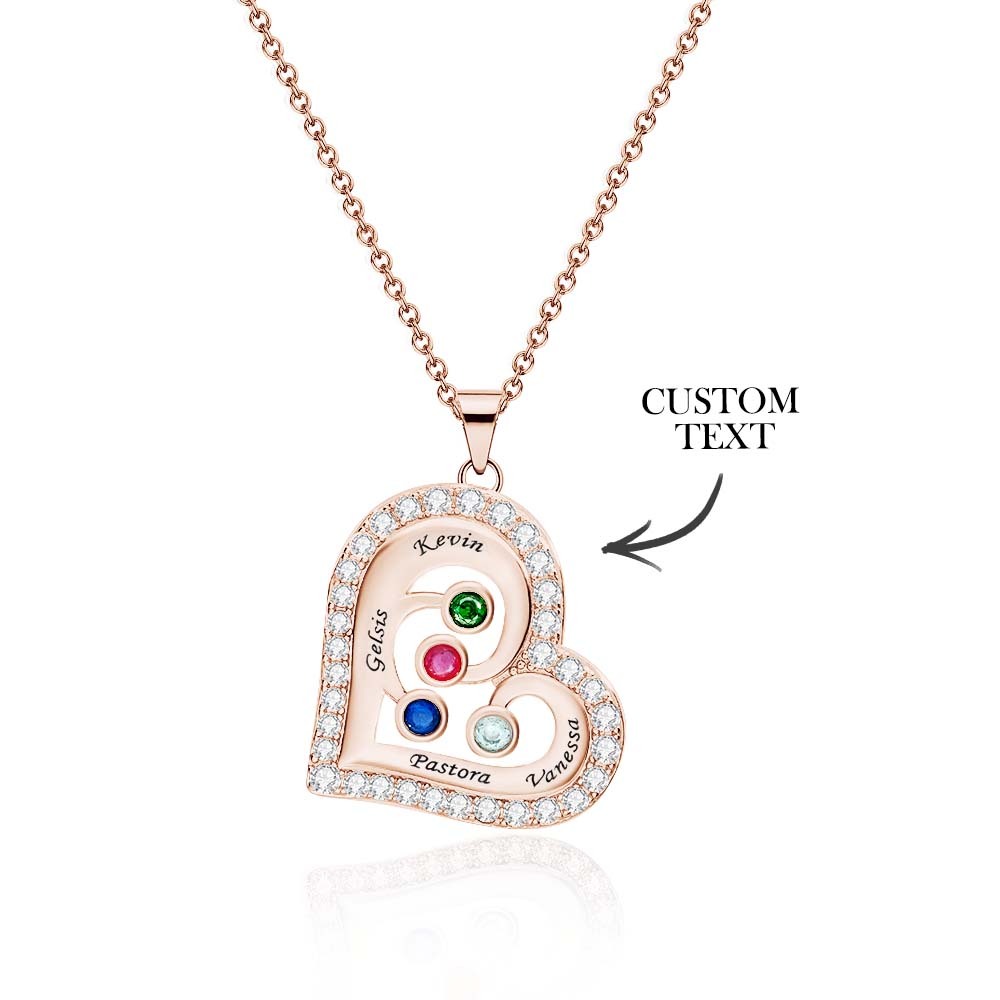 Collar Hueco Con Forma De Corazón Grabable Con Decoración De Circón, Regalos Familiares - soufeeles