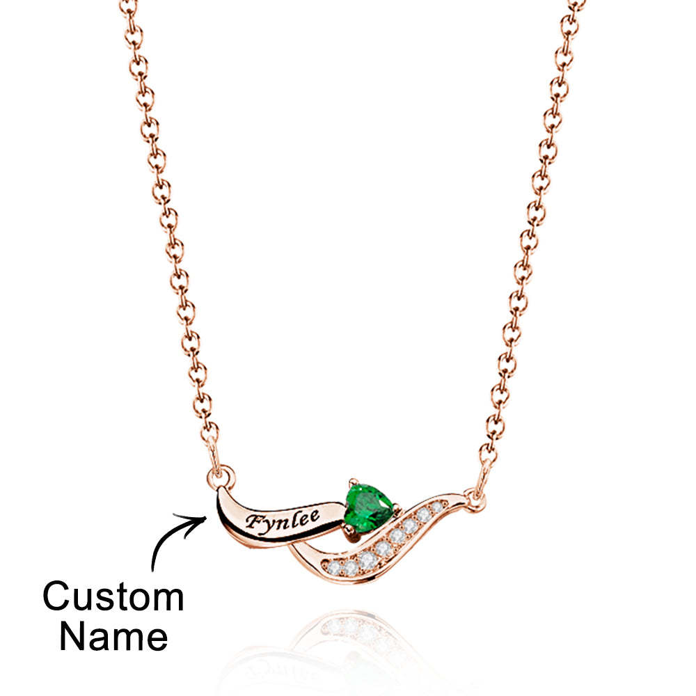 Collar Encantador Grabable Con Piedra De Nacimiento De Corazón Regalos Para Ella - soufeeles