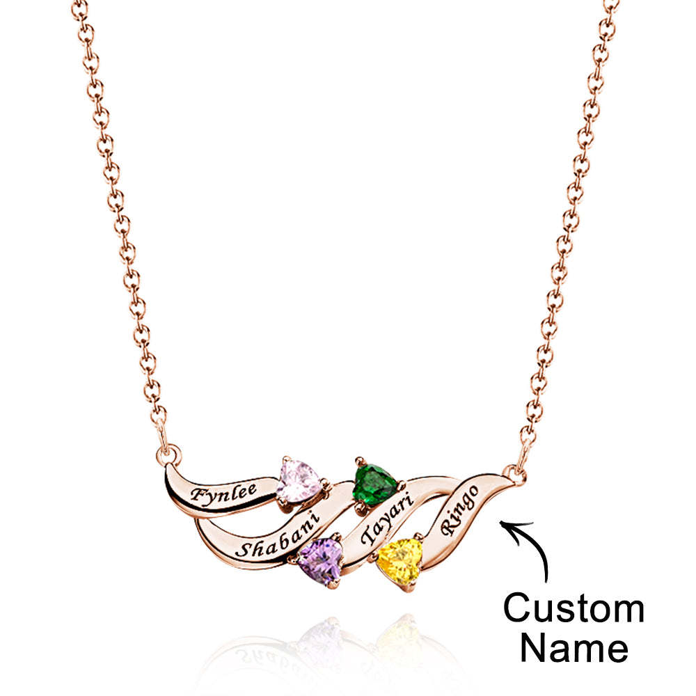 Collar Encantador Grabable Con Piedra De Nacimiento De Corazón Regalos Para Ella - soufeeles