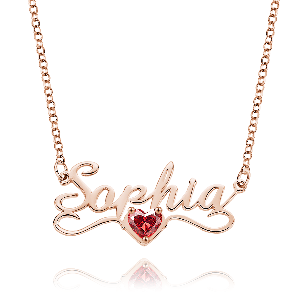 Collar Con Nombre Personalizado Y Piedra Natal De Corazón, Regalo De Aniversario De Cumpleaños Para Ella - soufeeles