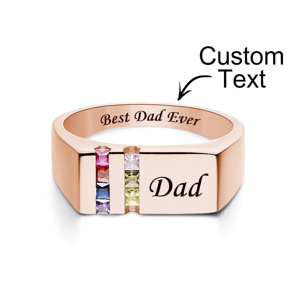 Anillo De Piedra Natal Con Texto Personalizado, Chapado En Oro Rosa, Anillo Familiar Personalizado, Regalo Para Ella - soufeeles