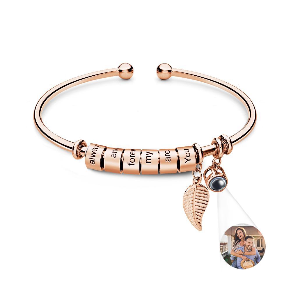 Pulsera De Proyección De Fotos Personalizada, Número Personalizado De Cuentas Grabables Opcionales, Regalo De Joyería Para La Familia - soufeeles