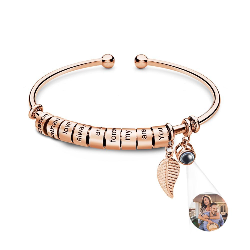 Pulsera De Proyección De Fotos Personalizada, Número Personalizado De Cuentas Grabables Opcionales, Regalo De Joyería Para La Familia - soufeeles