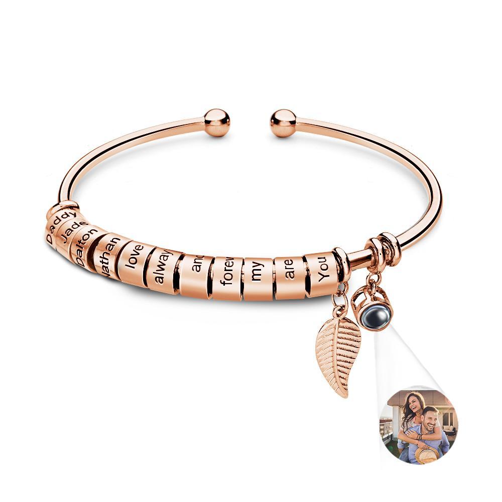 Pulsera De Proyección De Fotos Personalizada, Número Personalizado De Cuentas Grabables Opcionales, Regalo De Joyería Para La Familia - soufeeles