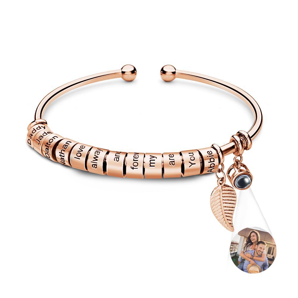 Pulsera De Proyección De Fotos Personalizada, Número Personalizado De Cuentas Grabables Opcionales, Regalo De Joyería Para La Familia - soufeeles