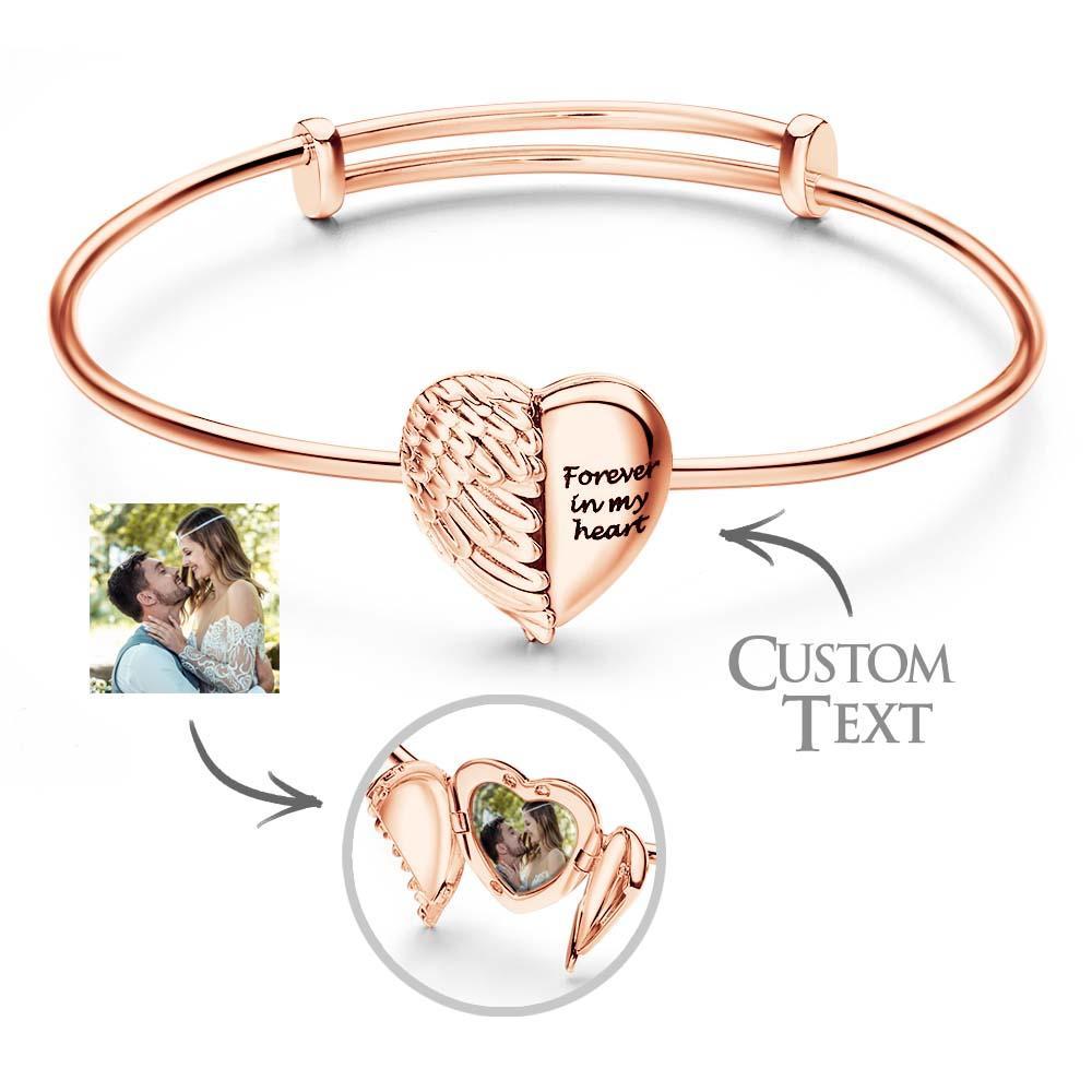 Pulsera Personalizada Con Foto De Corazón De Amor Para Mujer, Colgante De Corazón Con Alas De Ángel, Regalo Significativo Para Ella - soufeeles