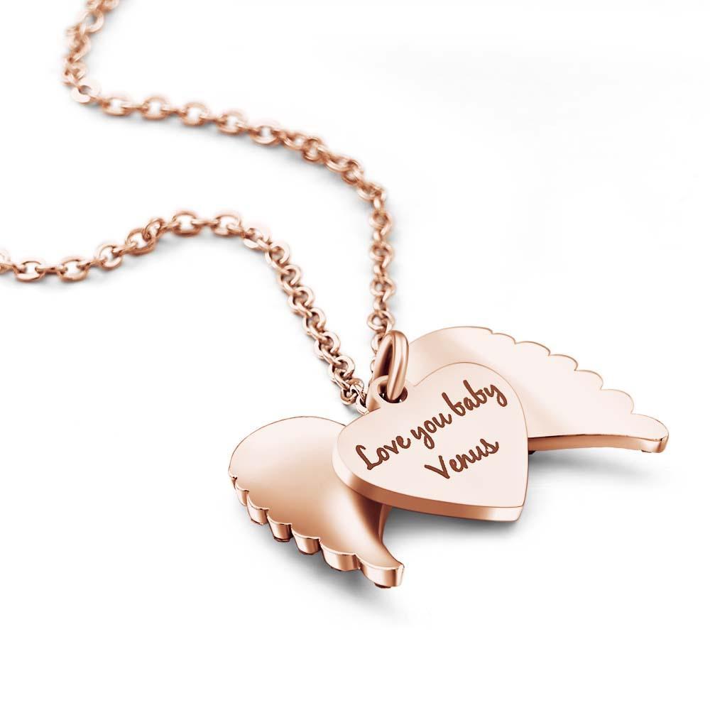 Collar Personalizado Con Foto Grabada, Alas De Ángel, Regalos Para Parejas - soufeeles