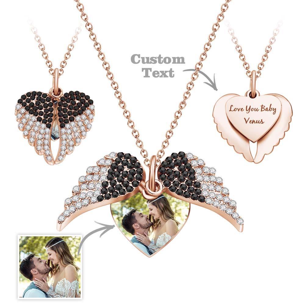 Collar Personalizado Con Foto Grabada, Alas De Ángel, Regalos Para Parejas - soufeeles
