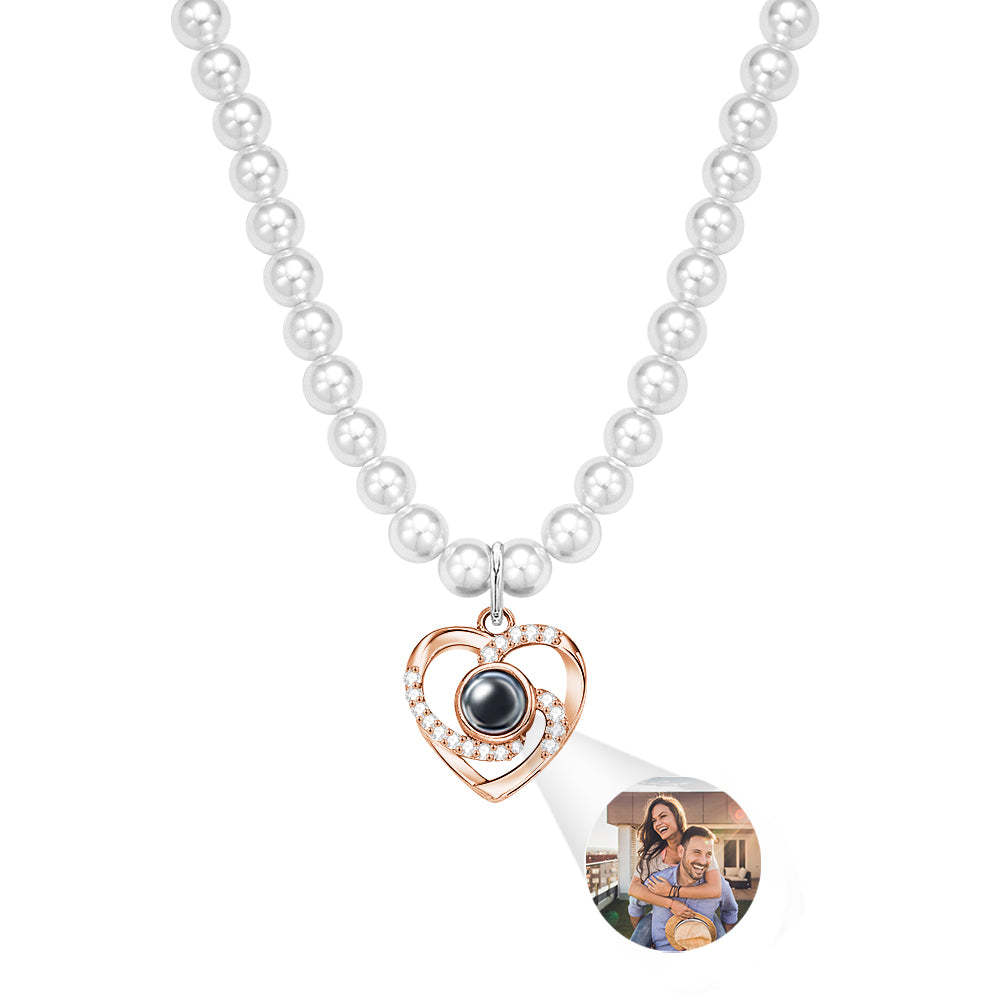 Collar De Proyección Personalizado Cadena De Perlas Regalo De Corazón De Diamantes - soufeeles
