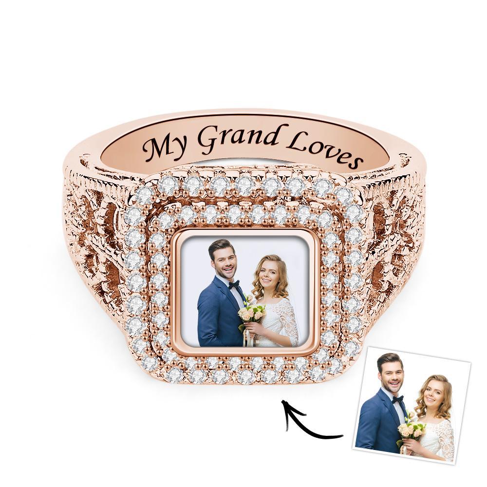 Anillo De Circón Con Foto Personalizada, Joyería Noble Bling, Regalos Para Parejas - soufeeles