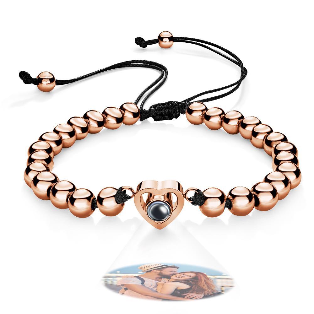 Pulsera De Proyección De Fotos Personalizada, Cuentas De Corazón Personalizadas, Pulsera Ajustable, Regalos Para Mujeres - soufeeles