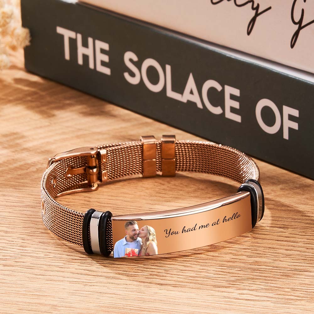 Pulsera Personalizada Con Foto Grabada, Regalo De Oro Rosa Para El Día De La Boda - soufeeles