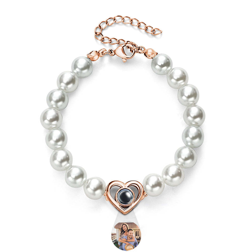 Pulsera De Cadena De Perlas De Proyección Personalizada, Regalo De Corazón Para Ella - soufeeles