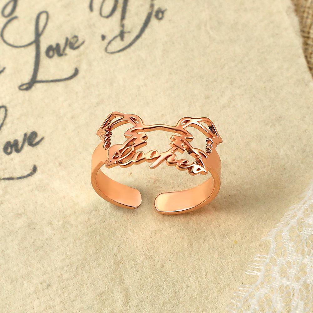 Anillo Personalizado Con Nombre De Silueta Para Mascota, Joyería Con Modelado De Orejas De Perro Y Gato, Regalo Para Amantes De Las Mascotas - soufeeles