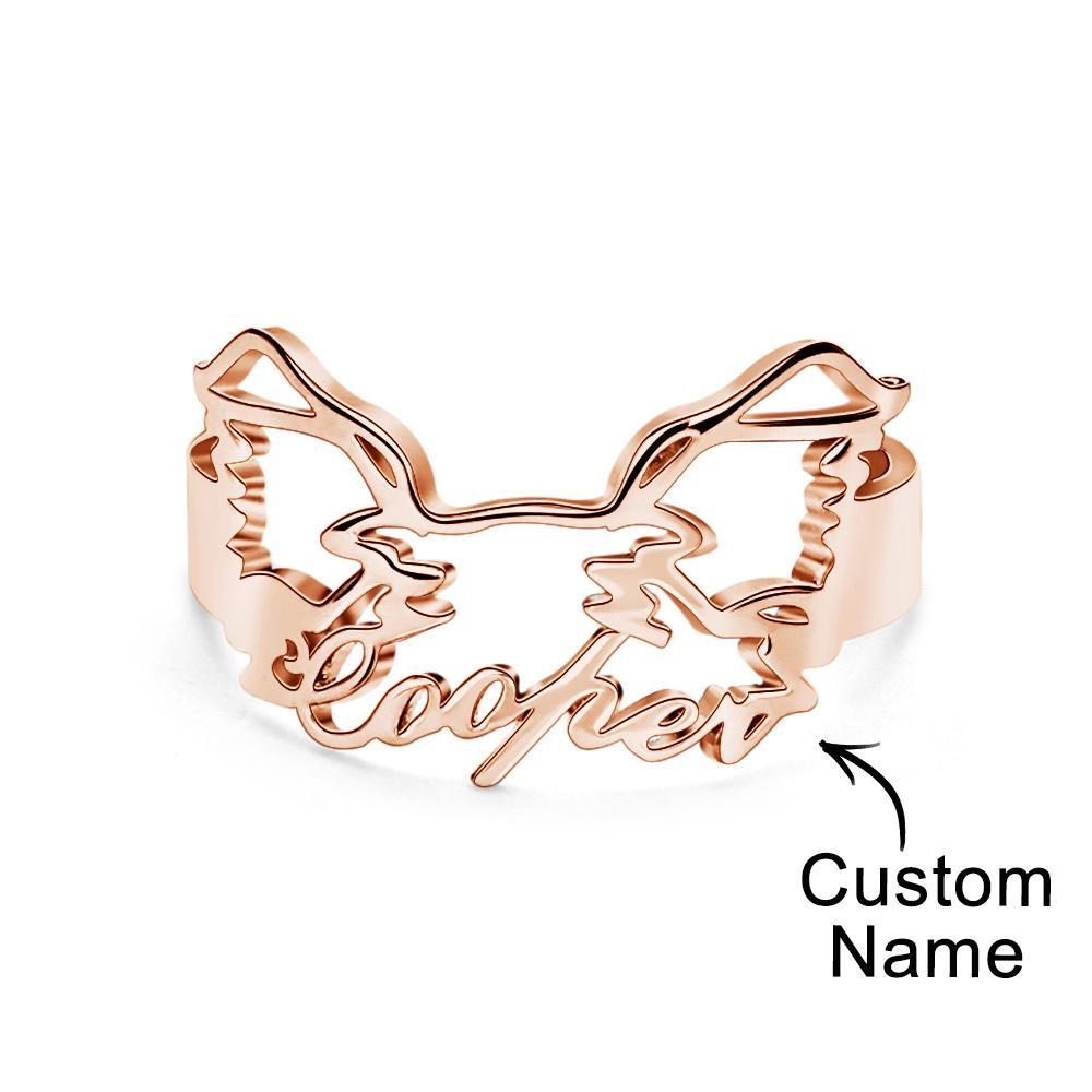 Anillo Personalizado Con Nombre De Silueta Para Mascota, Joyería Con Modelado De Orejas De Perro Y Gato, Regalo Para Amantes De Las Mascotas - soufeeles