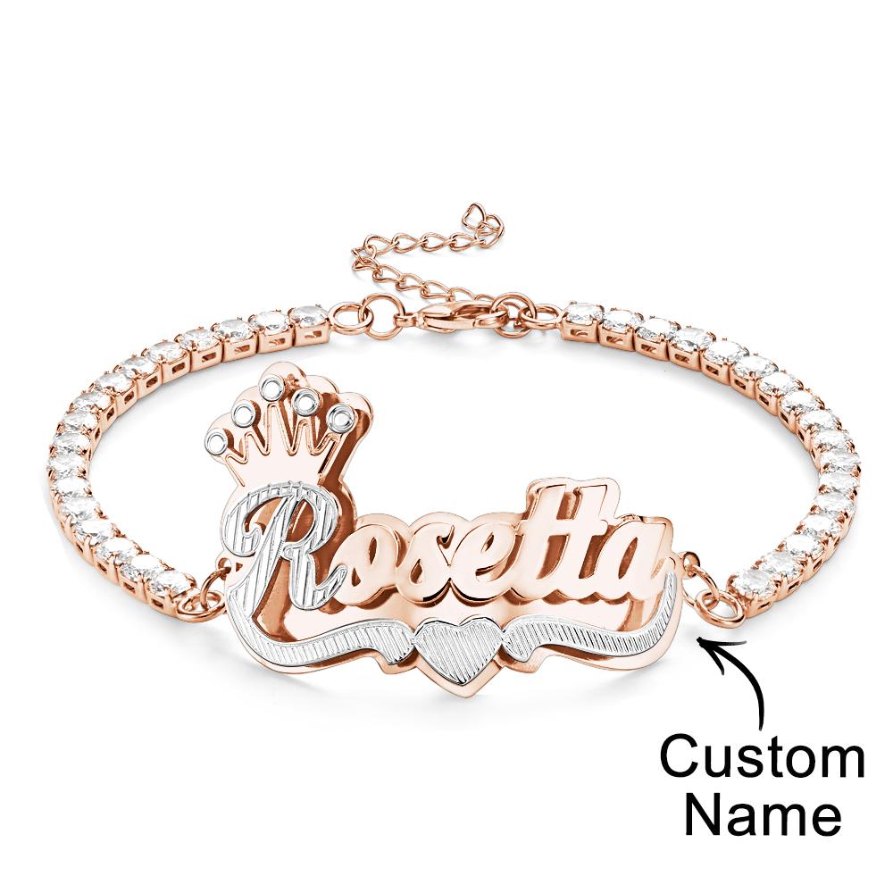 Pulsera Personalizada Con Nombre De Hip Hop Con Corona, Pulsera De Circón Ajustable, Regalos De Joyería Para Hombres - soufeeles