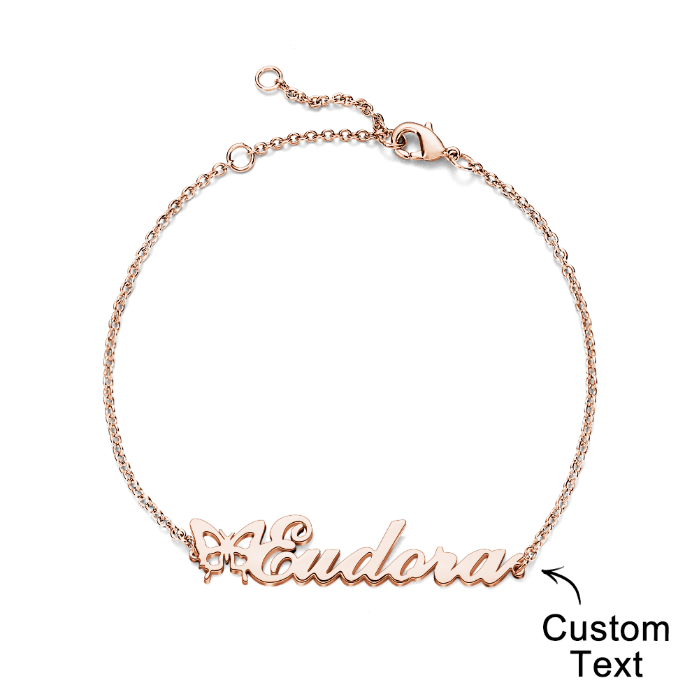 Pulsera De Mariposa Con Nombre Personalizado, Pulsera Con Nombre Personalizado, Regalo Para Ella - soufeeles