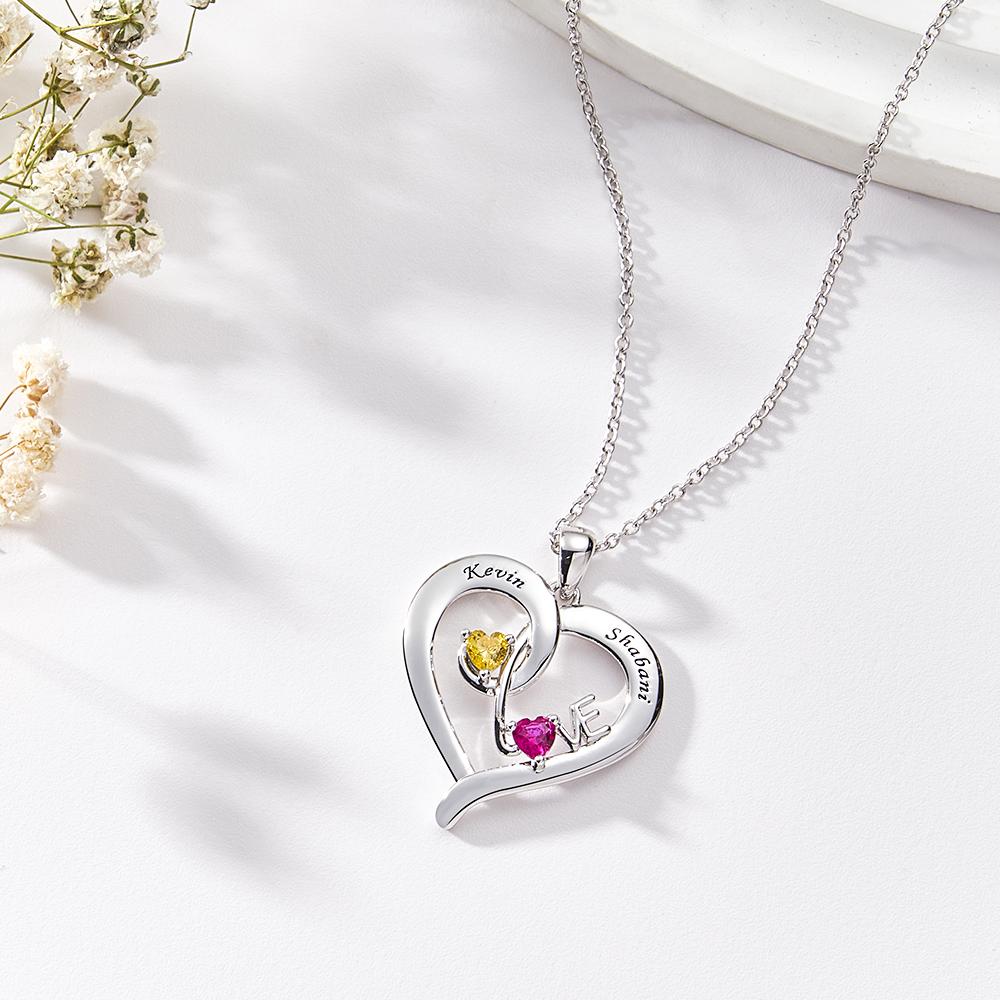 Collar De Corazón Con Piedra Natal Personalizada, Colgante De Amor Para Desfile De Moda Para Parejas - soufeeles