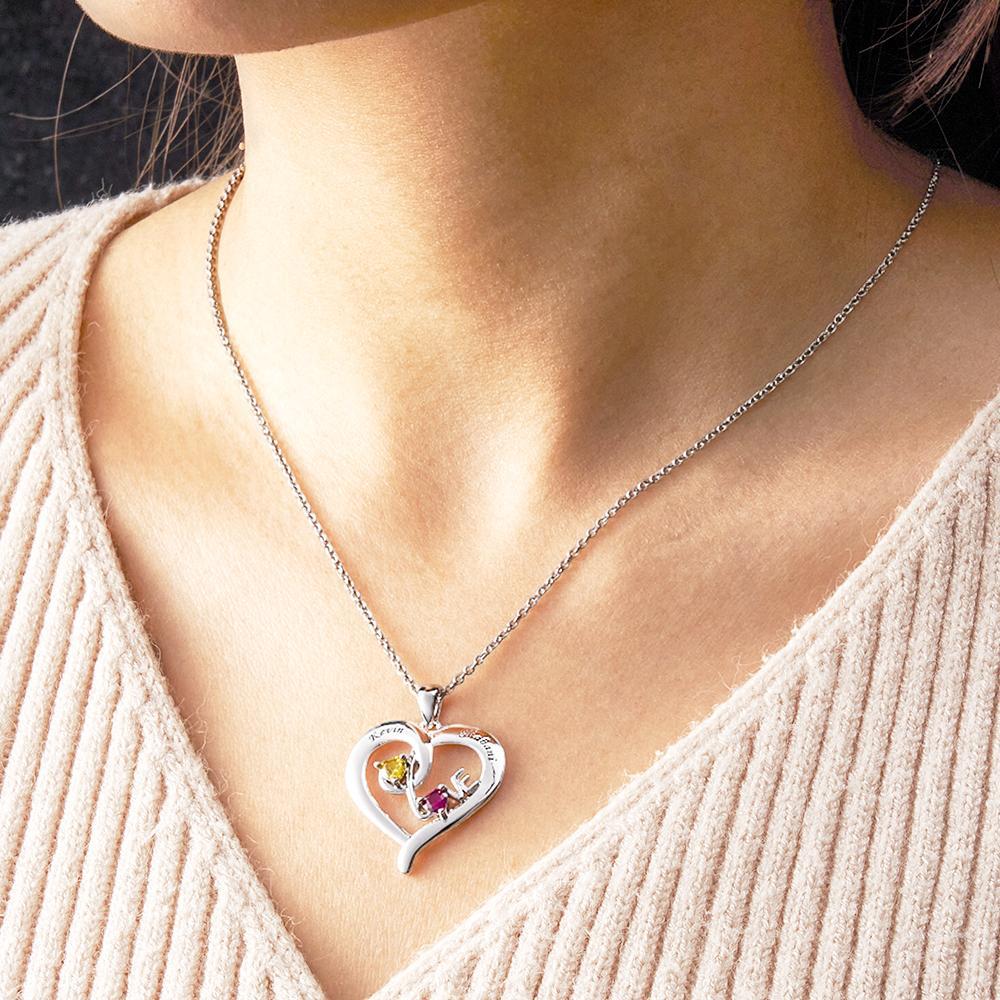 Collar De Corazón Con Piedra Natal Personalizada, Colgante De Amor Para Desfile De Moda Para Parejas - soufeeles