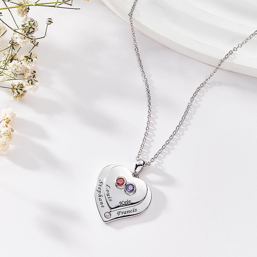 Collar Grabable De Corazones Dobles Con Piedra Natal, Hermosos Regalos De Joyería Para Ella - soufeeles