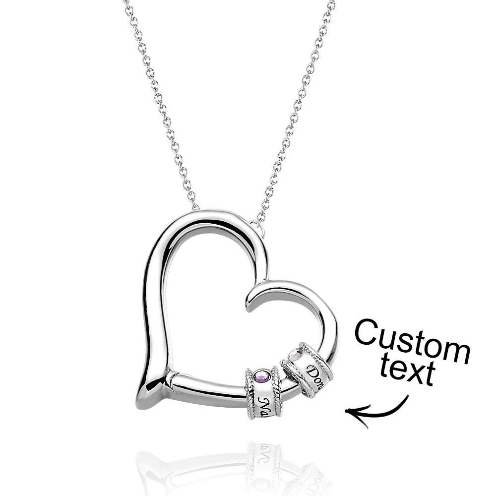Collar De Corazón Grabado Personalizado Con Cuentas De Piedra Natal Collar Encantador Para Mamá - soufeeles