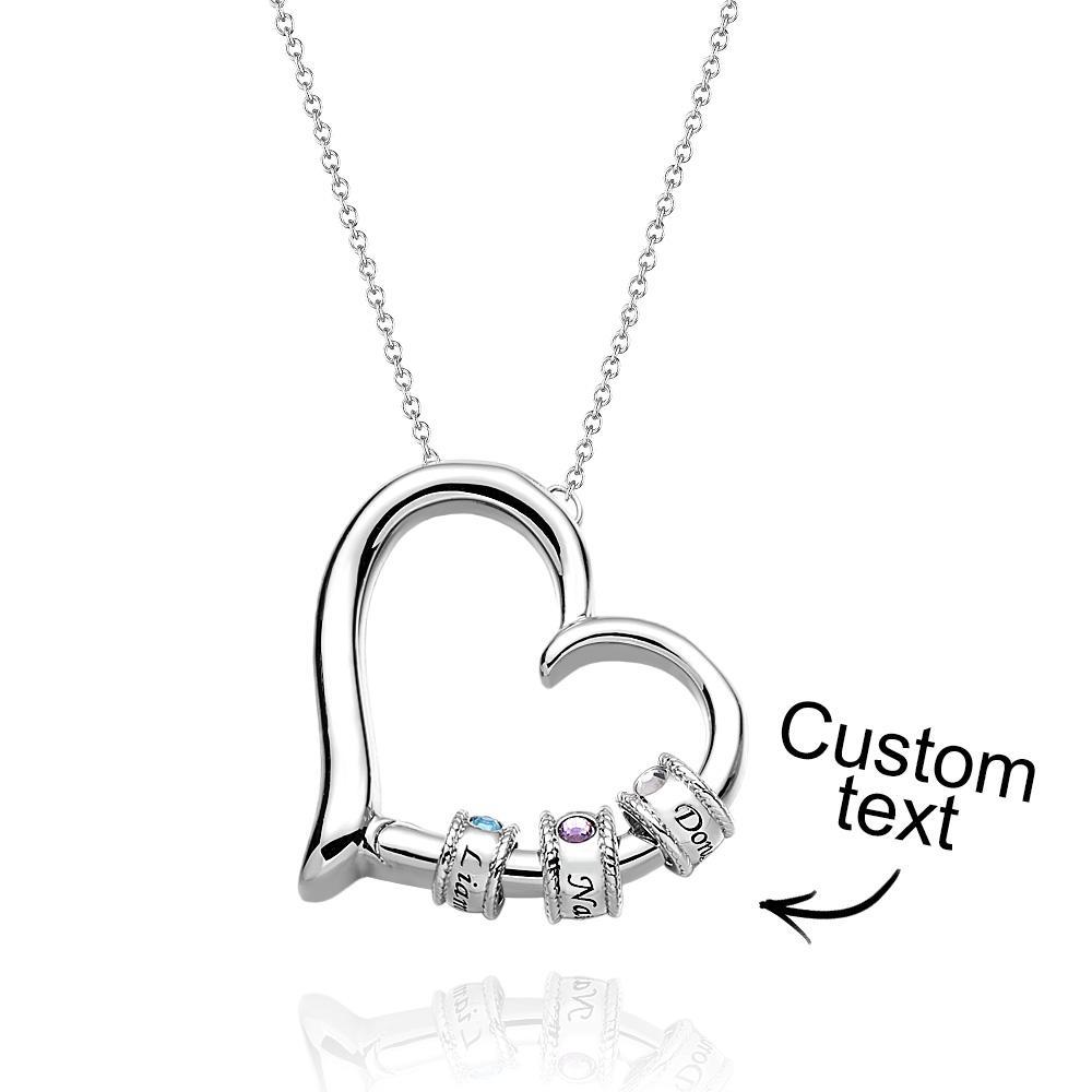 Collar De Corazón Grabado Personalizado Con Cuentas De Piedra Natal Collar Encantador Para Mamá - soufeeles