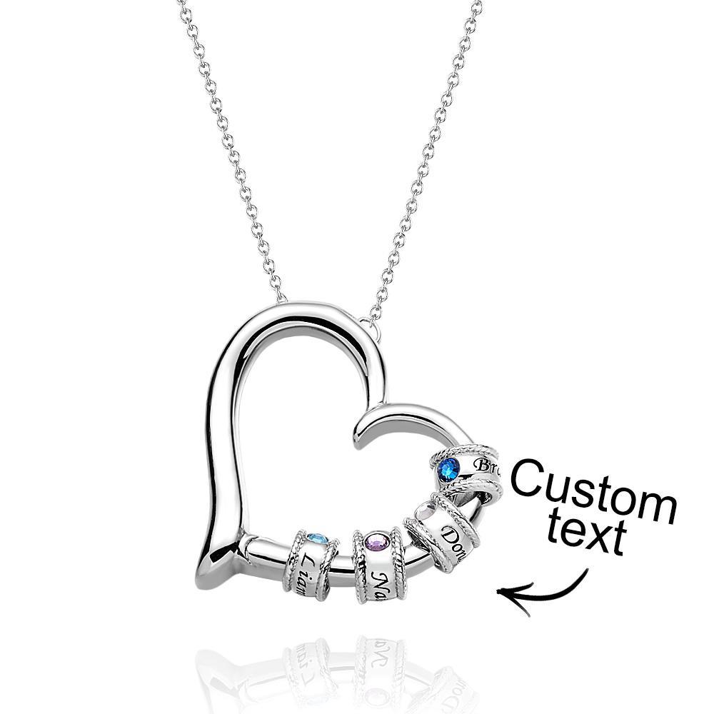 Collar De Corazón Grabado Personalizado Con Cuentas De Piedra Natal Collar Encantador Para Mamá - soufeeles