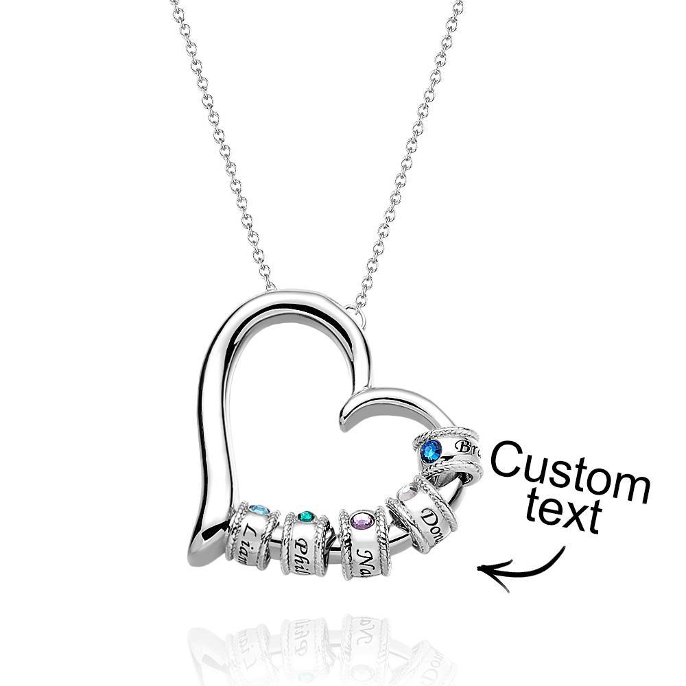 Collar De Corazón Grabado Personalizado Con Cuentas De Piedra Natal Collar Encantador Para Mamá - soufeeles