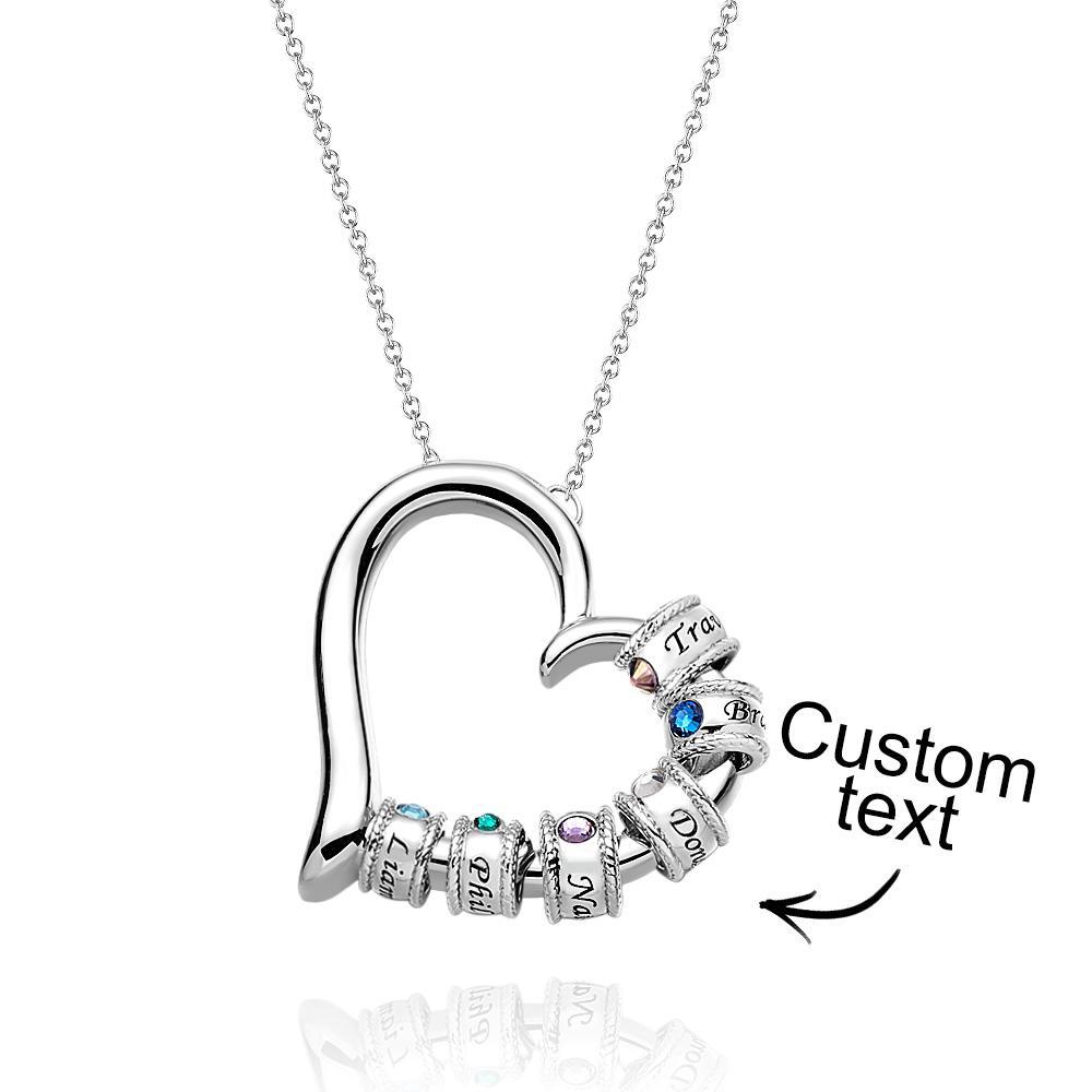 Collar De Corazón Grabado Personalizado Con Cuentas De Piedra Natal Collar Encantador Para Mamá - soufeeles