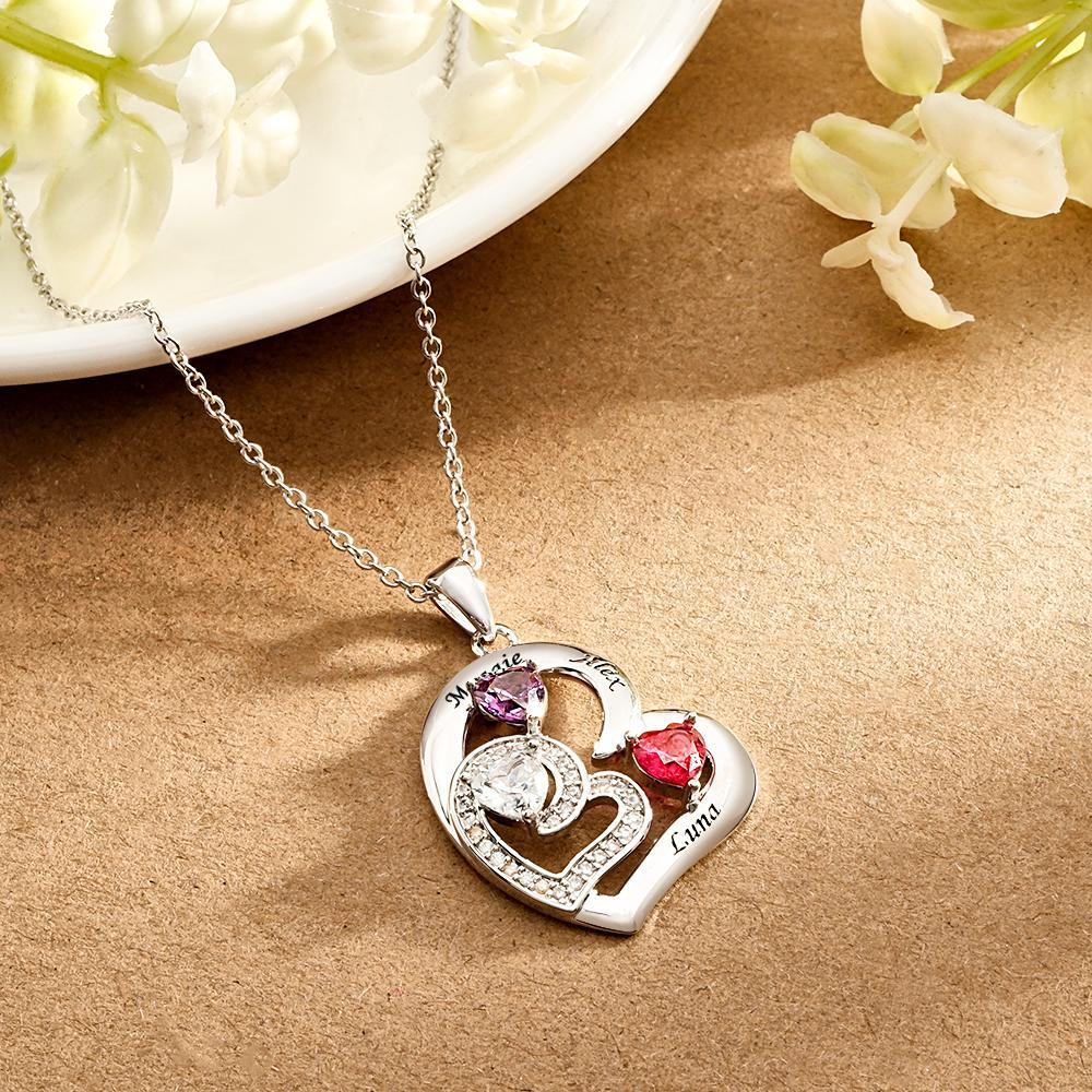 Collar Personalizado Con Piedra De Nacimiento De Corazón, Colgante Con Encanto Grabado, Regalo De Joyería Para Ella - soufeeles