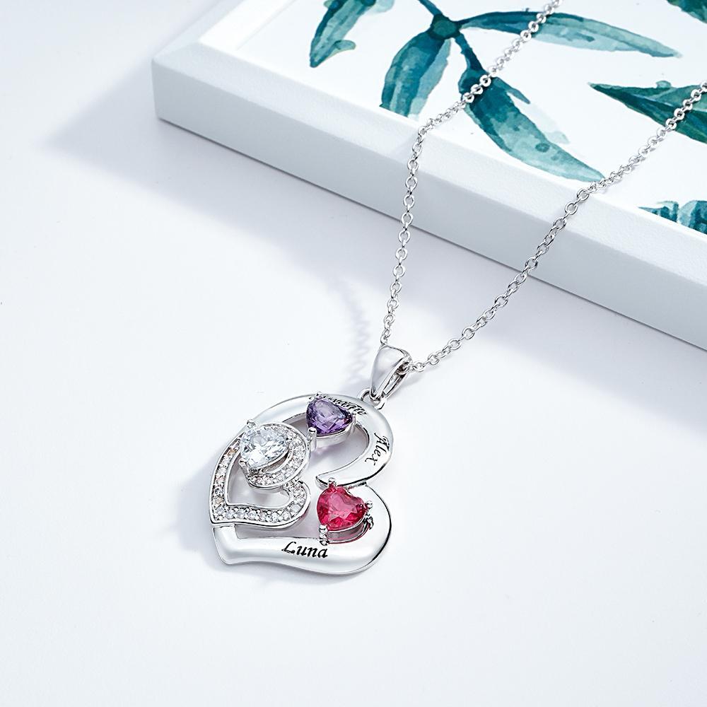 Collar Personalizado Con Piedra De Nacimiento De Corazón, Colgante Con Encanto Grabado, Regalo De Joyería Para Ella - soufeeles