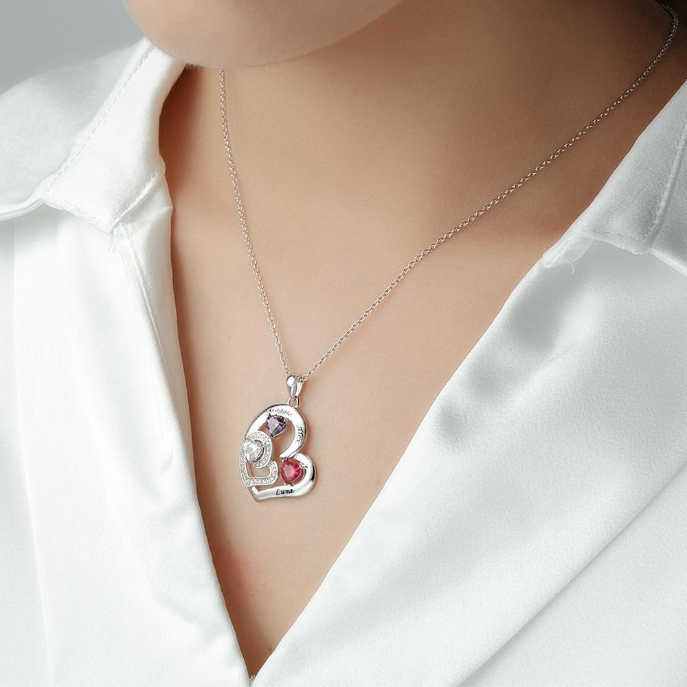 Collar Personalizado Con Piedra De Nacimiento De Corazón, Colgante Con Encanto Grabado, Regalo De Joyería Para Ella - soufeeles