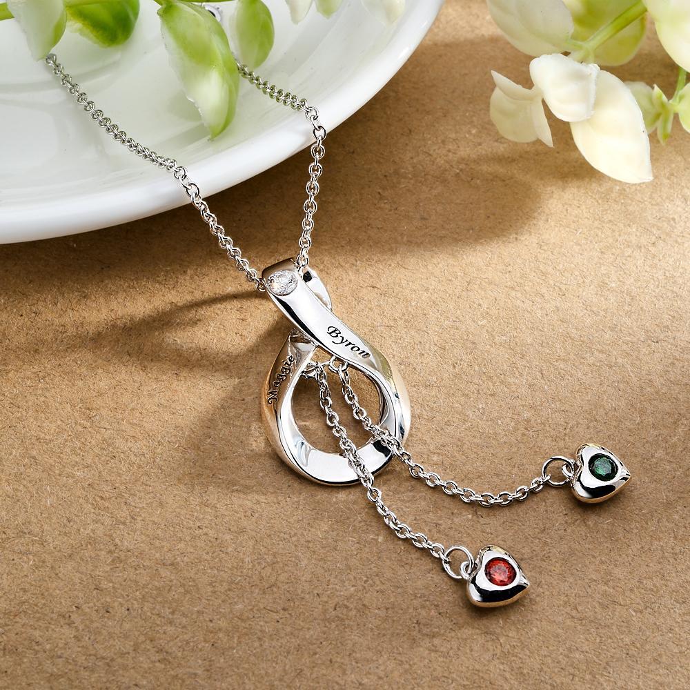 Elegante Collar Grabado Con Colgante De Piedra Natal De Corazón Para Ella - soufeeles