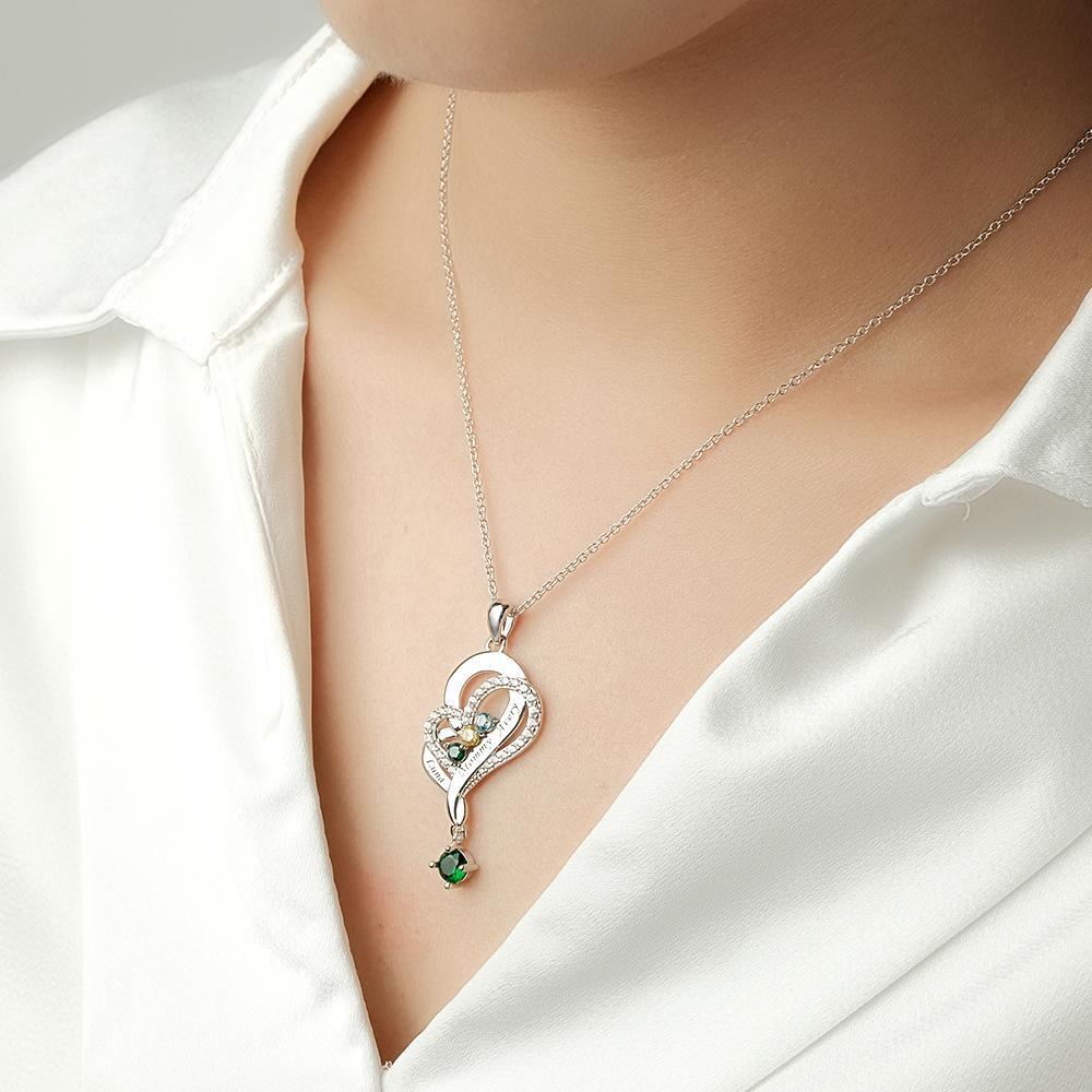 Collar De Corazones Dobles Con Piedra Natal Personalizada, Joyería Colgante Elegante Grabada Para Ella - soufeeles