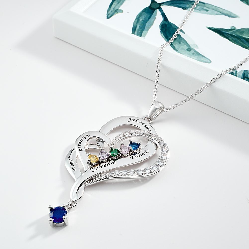 Collar De Corazones Dobles Con Piedra Natal Personalizada, Joyería Colgante Elegante Grabada Para Ella - soufeeles