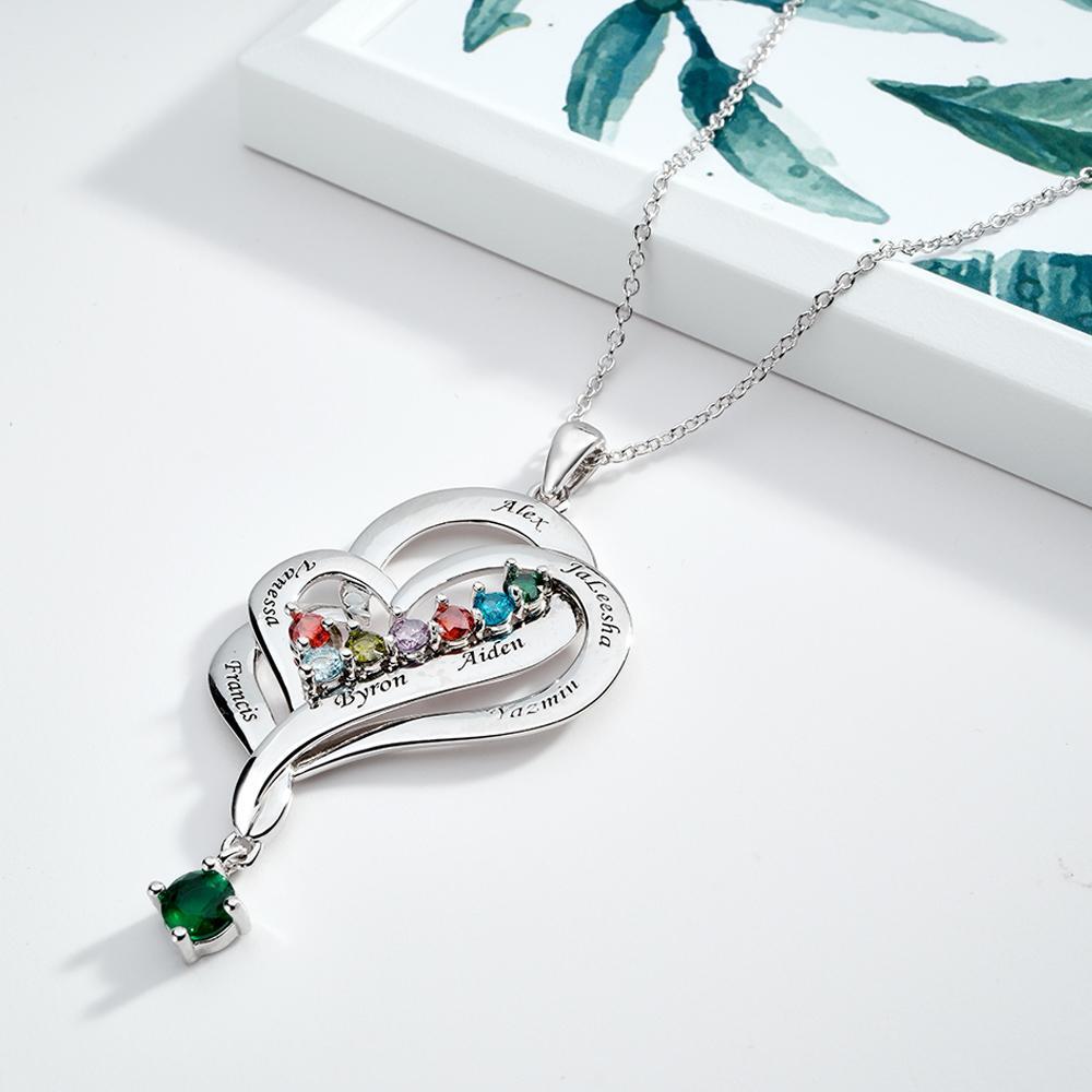 Collar De Corazones Dobles Con Piedra Natal Personalizada, Joyería Colgante Elegante Grabada Para Ella - soufeeles