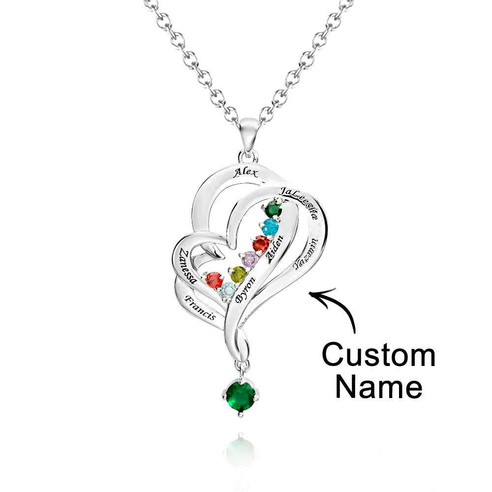 Collar De Corazones Dobles Con Piedra Natal Personalizada, Joyería Colgante Elegante Grabada Para Ella - soufeeles