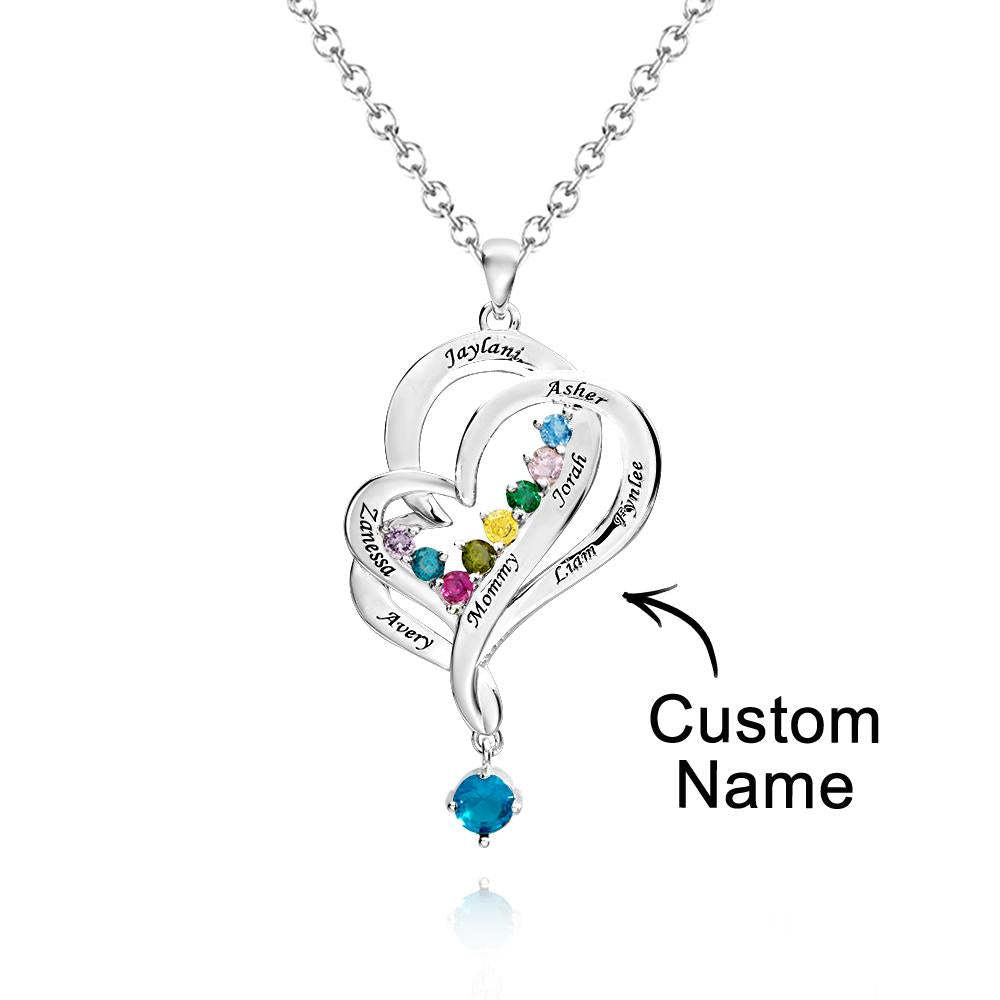 Collar De Corazones Dobles Con Piedra Natal Personalizada, Joyería Colgante Elegante Grabada Para Ella - soufeeles