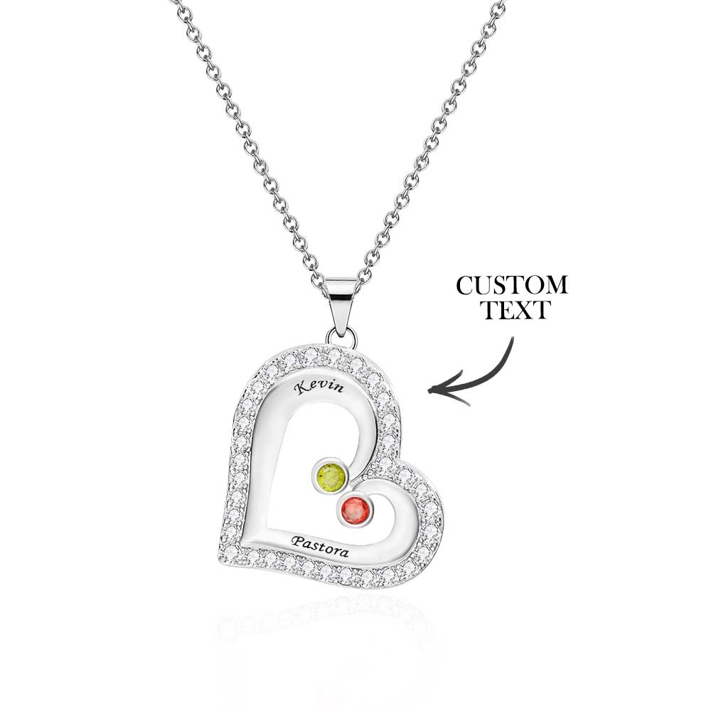 Collar Hueco Con Forma De Corazón Grabable Con Decoración De Circón, Regalos Familiares - soufeeles