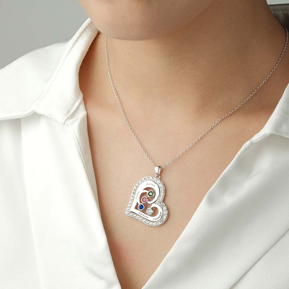 Collar Hueco Con Forma De Corazón Grabable Con Decoración De Circón, Regalos Familiares - soufeeles
