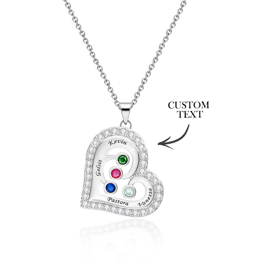 Collar Hueco Con Forma De Corazón Grabable Con Decoración De Circón, Regalos Familiares - soufeeles