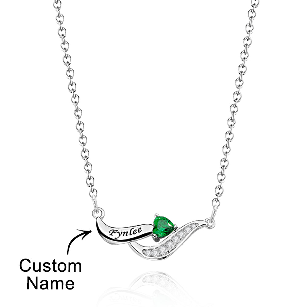 Collar Encantador Grabable Con Piedra De Nacimiento De Corazón Regalos Para Ella - soufeeles