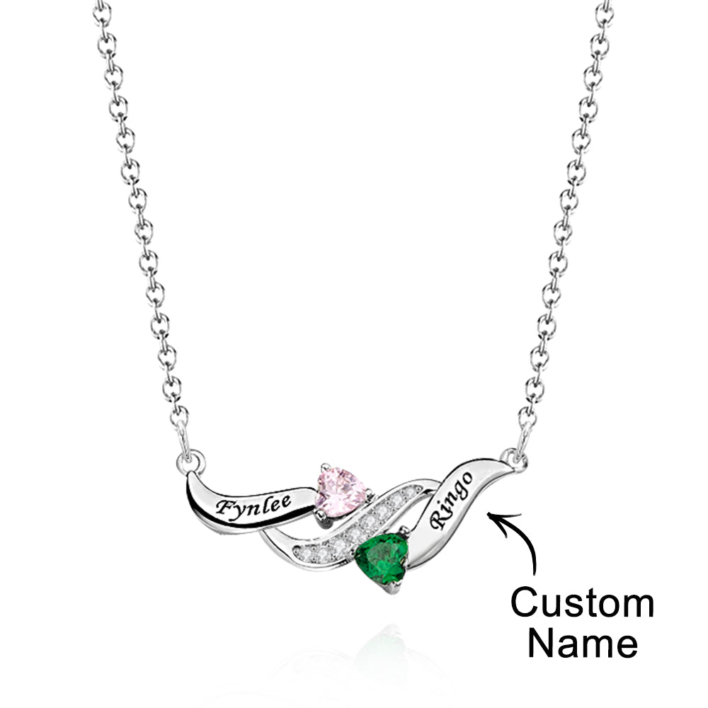 Collar Encantador Grabable Con Piedra De Nacimiento De Corazón Regalos Para Ella - soufeeles