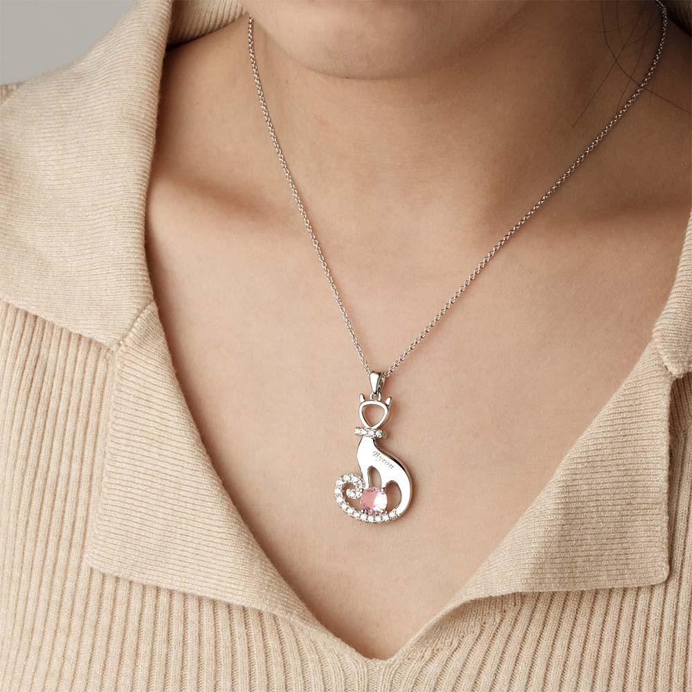 Precioso Collar De Piedra Natal De Gato Con Texto, Colgante De Circón Único, Joyería, Regalos Para Mujeres - soufeeles