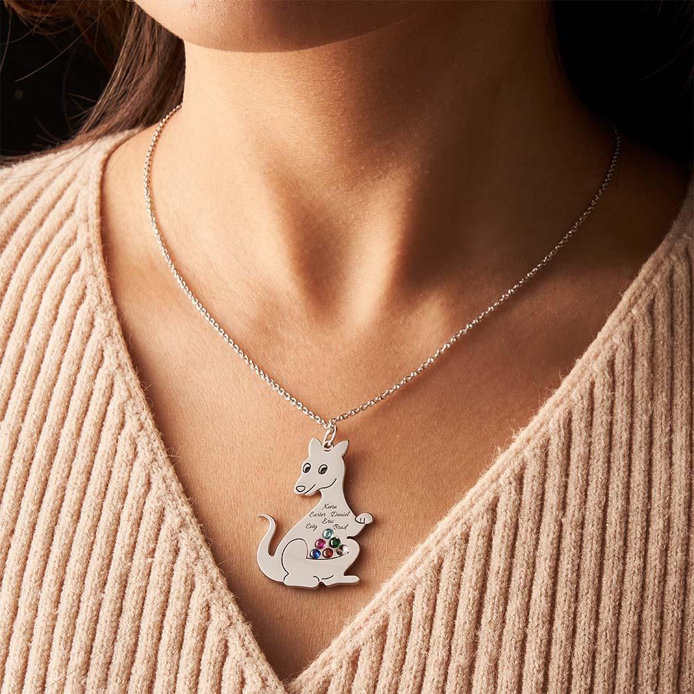 Collar De Canguro Lindo Grabable Con Regalos Encantadores De Piedra Natal Para Mujeres - soufeeles