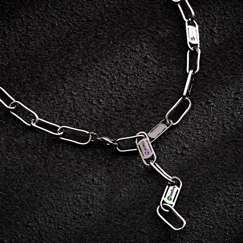 Collar Grabable Con Nombre Y Lazos Sin Fin, Decoración Única Con Piedra Natal Para Parejas - soufeeles