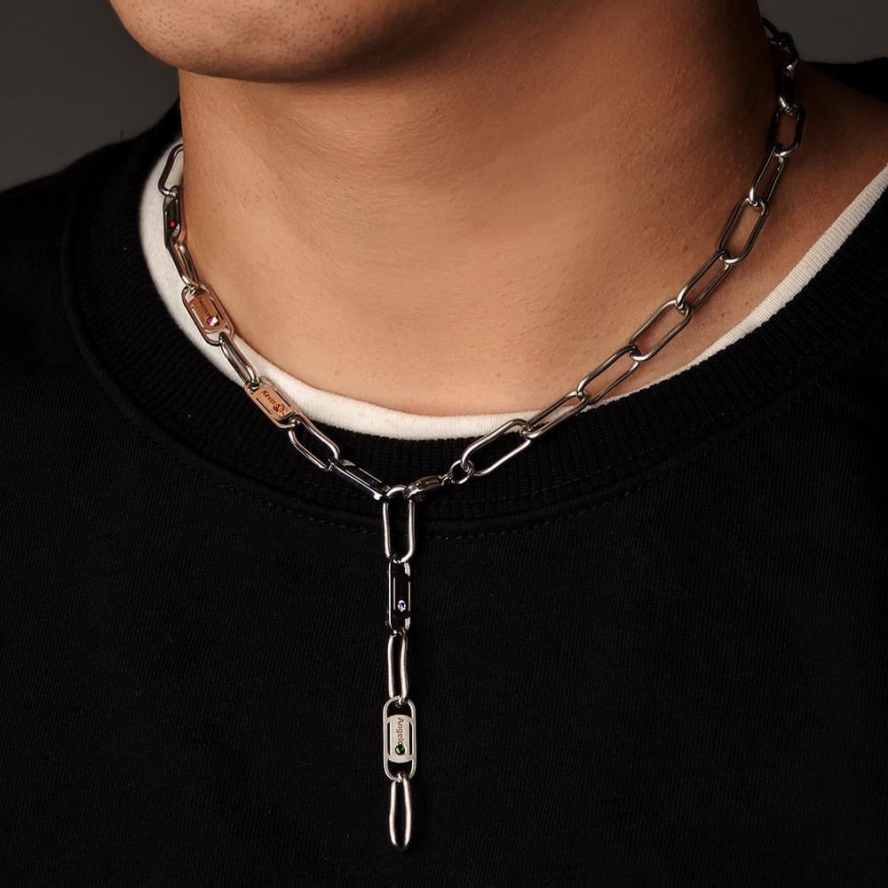 Collar Grabable Con Nombre Y Lazos Sin Fin, Decoración Única Con Piedra Natal Para Parejas - soufeeles