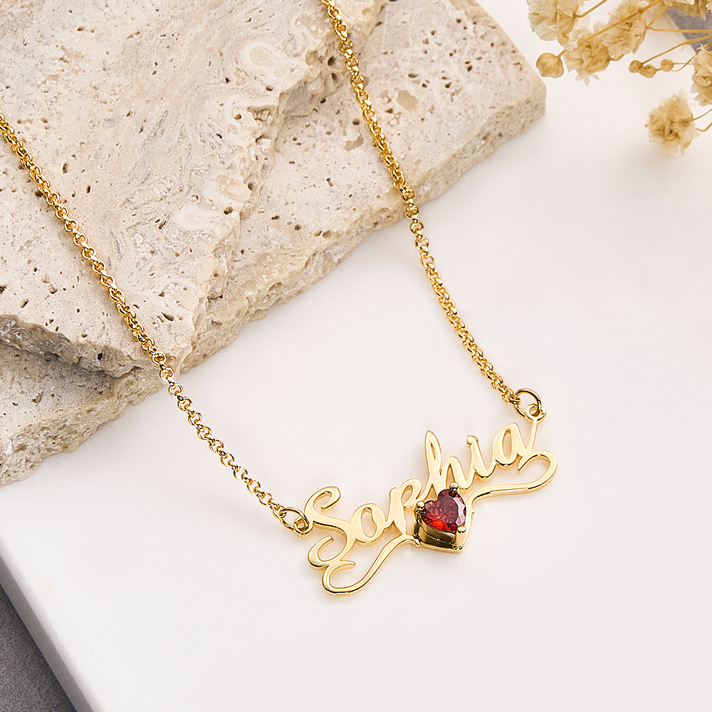 Collar Con Nombre Personalizado Y Piedra Natal De Corazón, Regalo De Aniversario De Cumpleaños Para Ella - soufeeles