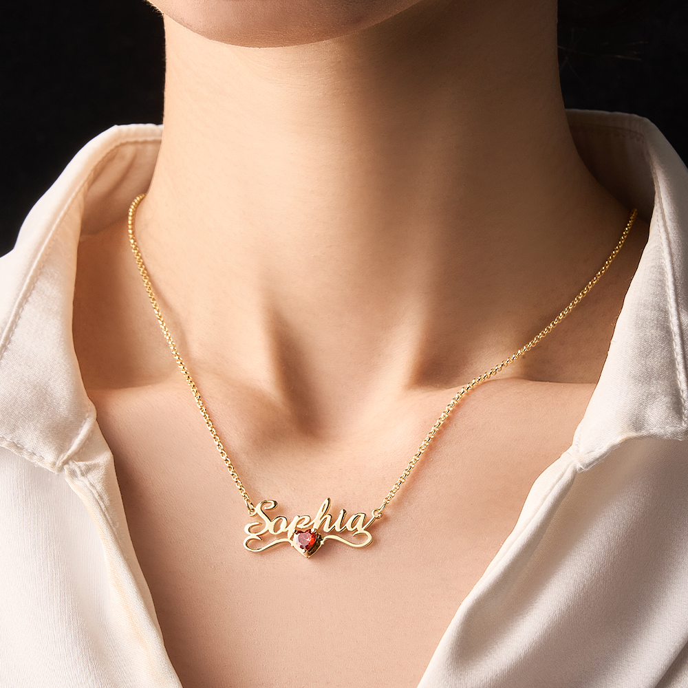 Collar Con Nombre Personalizado Y Piedra Natal De Corazón, Regalo De Aniversario De Cumpleaños Para Ella - soufeeles
